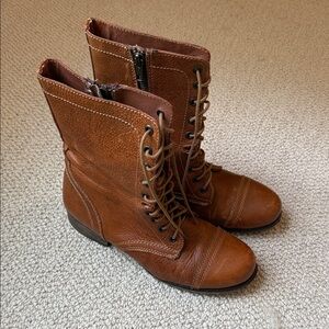Steve Madden Tan Leather Lace-Up troopa Boots